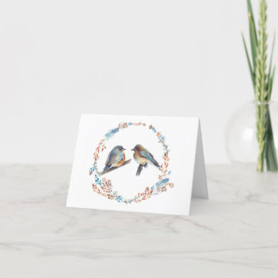 Eastern Bluebirds Floral Wreath Letterpress Thank You Card