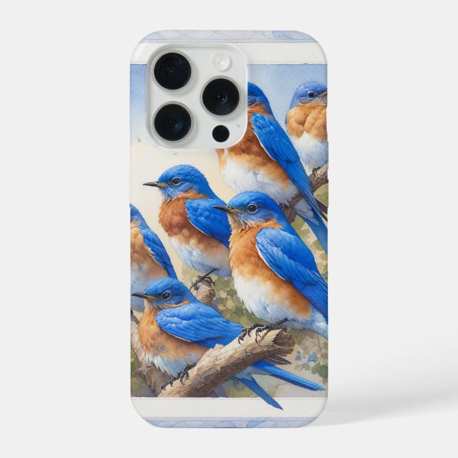 Eastern Bluebirds Perched REF26 - Watercolor iPhone Case (Back)