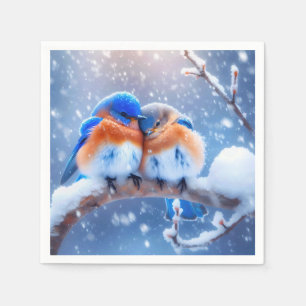 Eastern Bluebirds Snuggling On a Snowy Branch Napkins