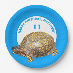 Eastern Box Turtle Bright Blue Personalized Paper Plates