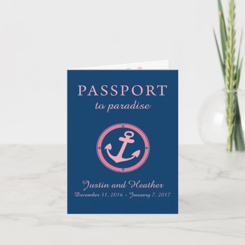 Eastern Caribbean Cruise Passport Pink and Navy Invitation