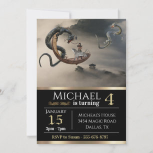 Eastern Chinese Dragon Fantasy Metallic Birthday Invitation