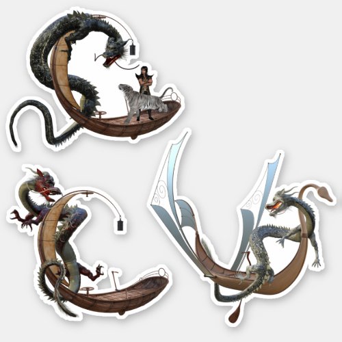 Eastern Chinese Dragon Serpent Flying Boats Sticker