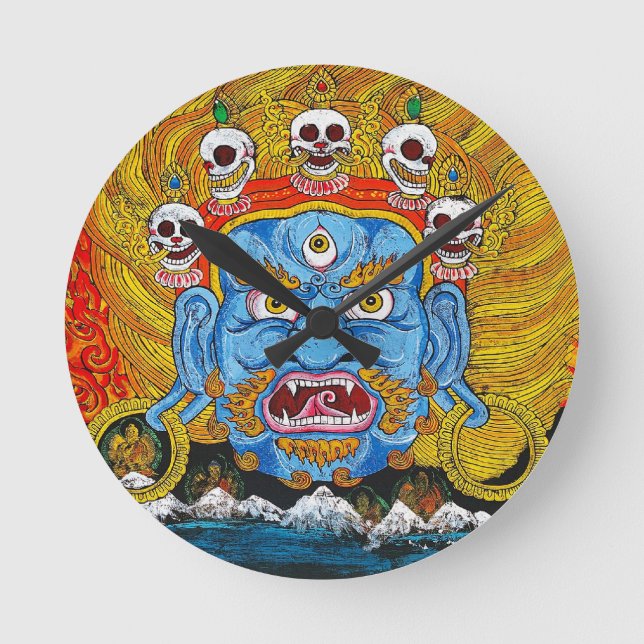 Eastern Cool Tibetan Thangka god tattoo art Round Clock (Front)