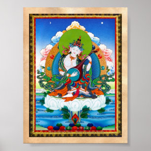 Eastern cool tibetan thangka tattoo Saraswati Poster