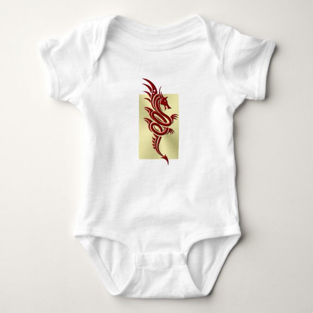 Eastern Crimson Dragon, Embossed-effect on Gold Baby Bodysuit (Front)