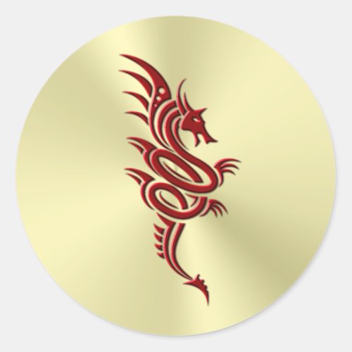 Eastern Crimson Dragon Embossed_effect on Gold Classic Round Sticker