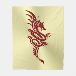 Eastern Crimson Dragon, Embossed-effect on Gold Fleece Blanket