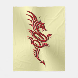 Eastern Crimson Dragon, Embossed-effect on Gold Fleece Blanket