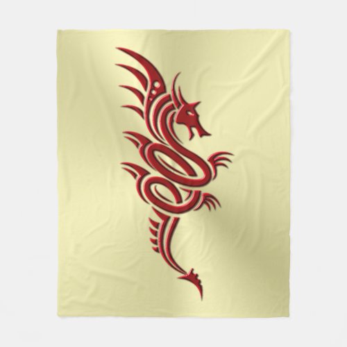 Eastern Crimson Dragon Embossed_effect on Gold Fleece Blanket