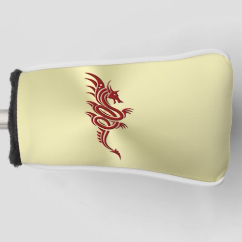 Eastern Crimson Dragon Embossed_effect on Gold Golf Head Cover