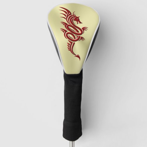 Eastern Crimson Dragon Embossed_effect on Gold Golf Head Cover