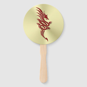 Eastern Crimson Dragon, Embossed-effect on Gold Hand Fan