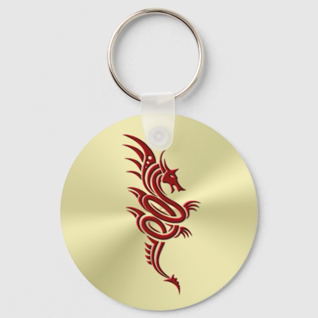Eastern Crimson Dragon, Embossed-effect on Gold Keychain (Front)