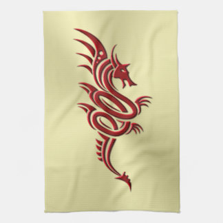 Eastern Crimson Dragon, Embossed-effect on Gold Kitchen Towel