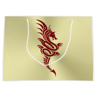 Eastern Crimson Dragon, Embossed-effect on Gold Large Gift Bag