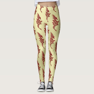Eastern Crimson Dragon, Embossed-effect on Gold Leggings
