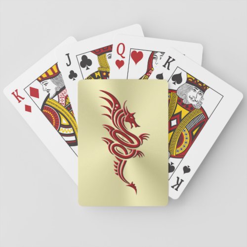 Eastern Crimson Dragon Embossed_effect on Gold Poker Cards