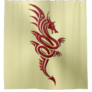 Eastern Crimson Dragon, Embossed-effect on Gold Shower Curtain