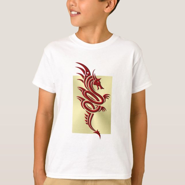 Eastern Crimson Dragon, Embossed-effect on Gold T-Shirt (Front)