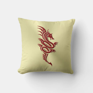 Eastern Crimson Dragon, Embossed-effect on Gold Throw Pillow