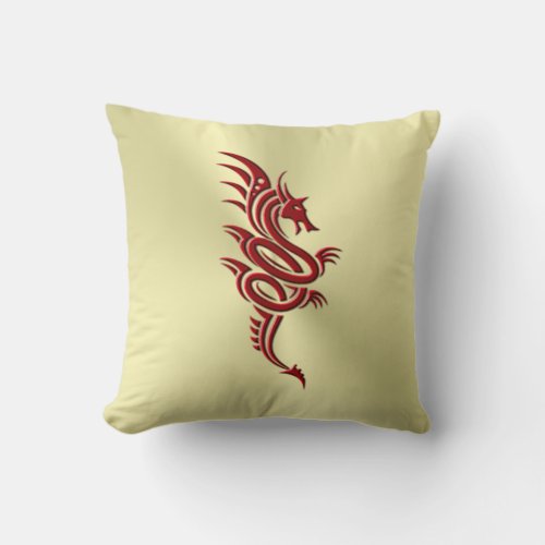 Eastern Crimson Dragon Embossed_effect on Gold Throw Pillow