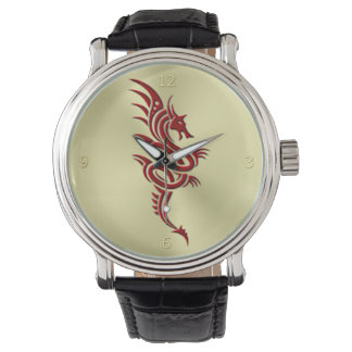 Eastern Crimson Dragon, Embossed-effect on Gold Watch