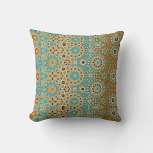 Eastern Design Throw Pillow, in Aqua & Tan Pillow