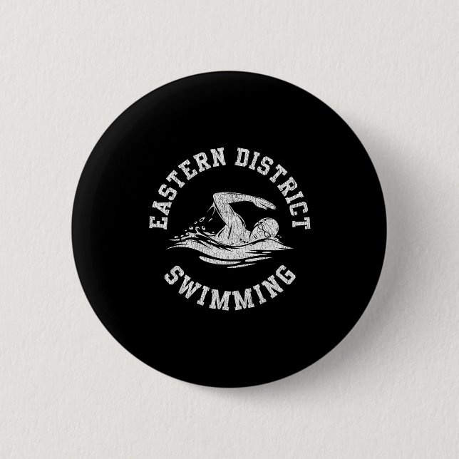 Eastern District Swimming Retro Distressed Swim Te Button (Front)