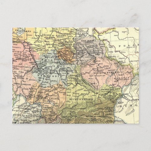 Eastern Europe Antique Map Postcard