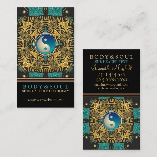 Customizable Eastern Gold Batik New Age Yin Yang Business Cards