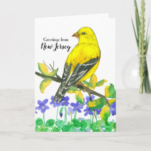 Eastern Goldfinch Bird Purple Wood Violets Holiday Card