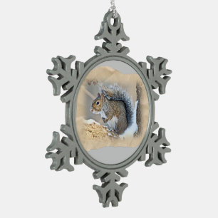 Eastern Gray Squirrel Snowflake Pewter Christmas Ornament