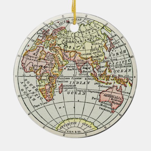 Eastern Hemisphere Map Globe Travel Art Ceramic Ornament