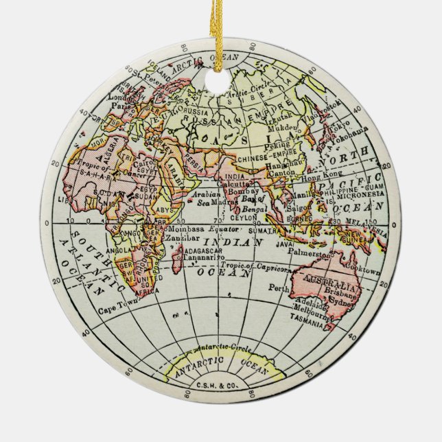 Eastern Hemisphere Map Globe Travel Art Ceramic Ornament (Back)