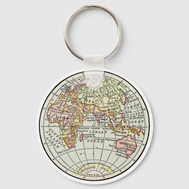 Eastern Hemisphere Map Globe Travel Art Keychain (Front)