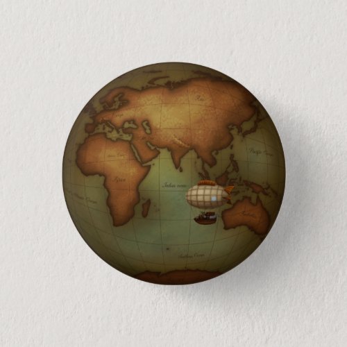 Eastern Hemisphere Map With Airship Steampunk Button