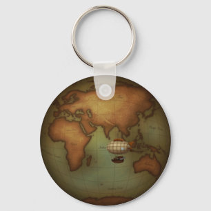 Eastern Hemisphere Neo-Victorian Aeronautical Map Keychain
