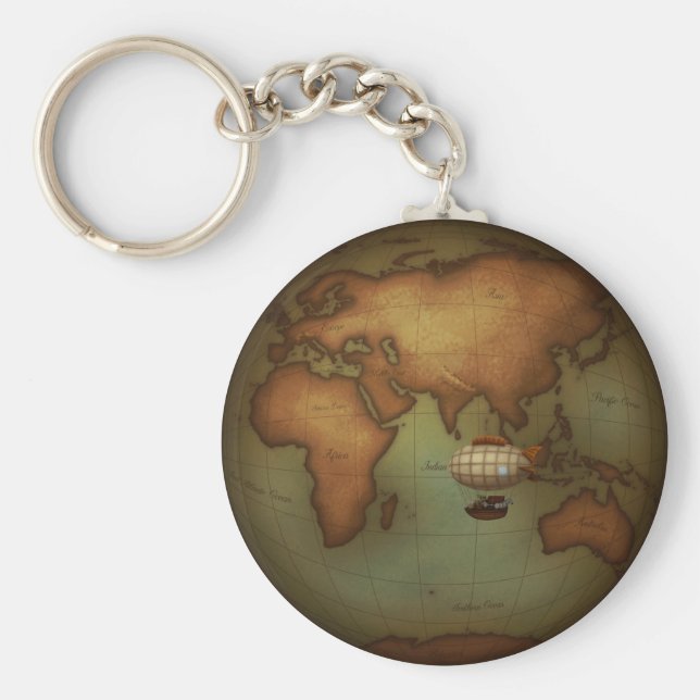 Eastern Hemisphere Neo-Victorian Aeronautical Map Keychain (Front)