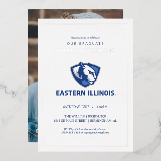 Eastern Illinois Panthers Head and Wordmark Logo Foil Invitation (Front/Back)