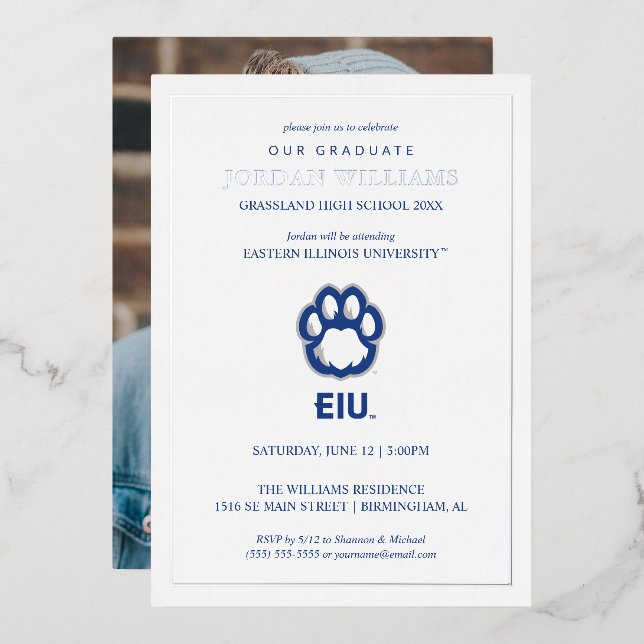 Eastern Illinois Panthers Paw Print & EIU Foil Invitation (Front/Back)