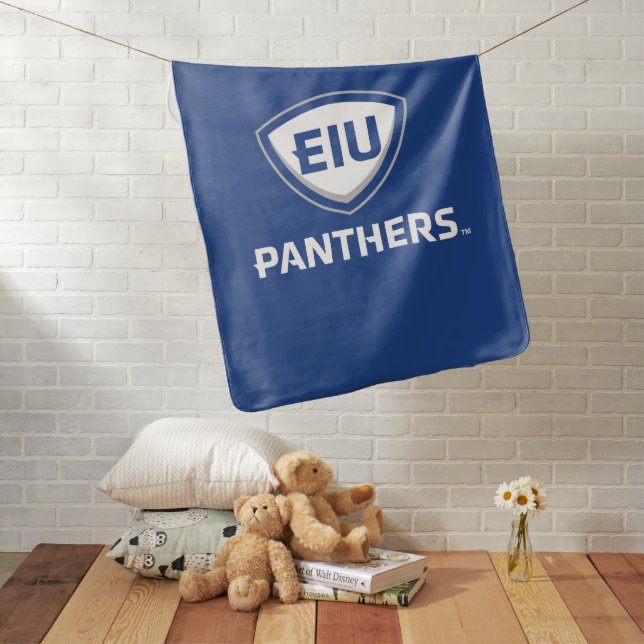 Eastern Illinois Panthers Shield & Wordmark Logo Baby Blanket (In Situ)
