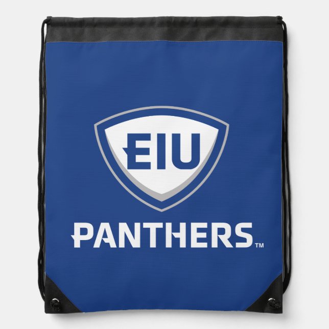 Eastern Illinois Panthers Shield & Wordmark Logo Drawstring Bag (Front)