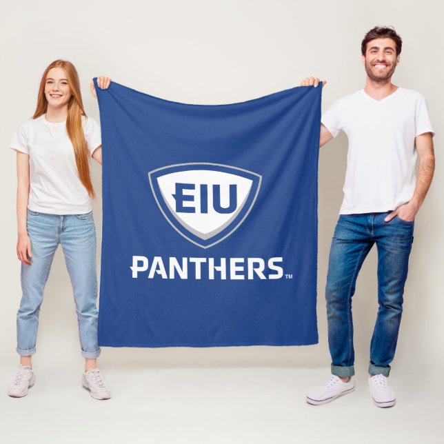 Eastern Illinois Panthers Shield & Wordmark Logo Fleece Blanket (In Situ)