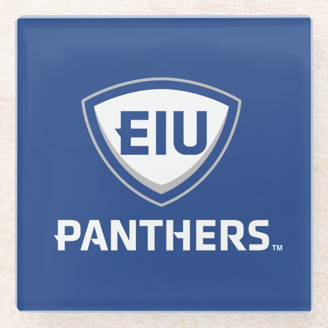 Eastern Illinois Panthers Shield & Wordmark Logo Glass Coaster (Front)