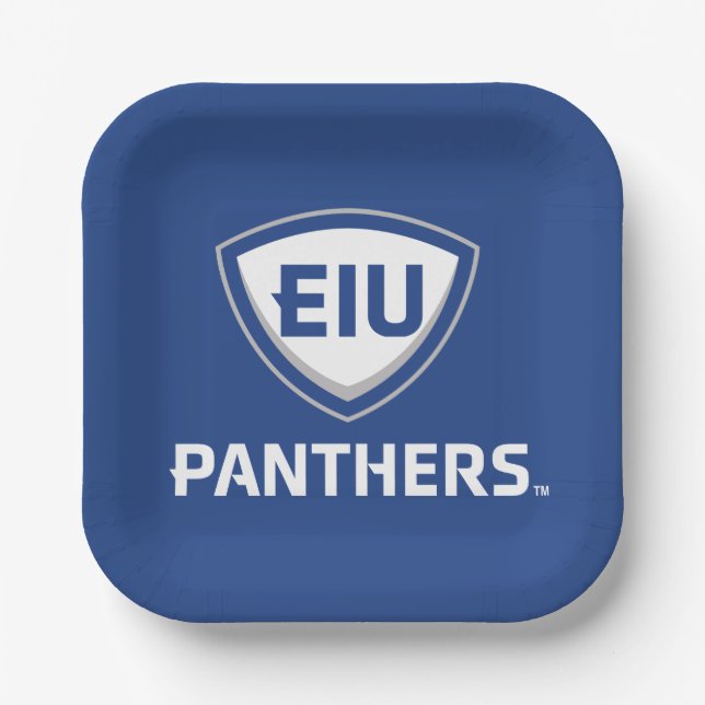 Eastern Illinois Panthers Shield & Wordmark Logo Paper Plates (Front)