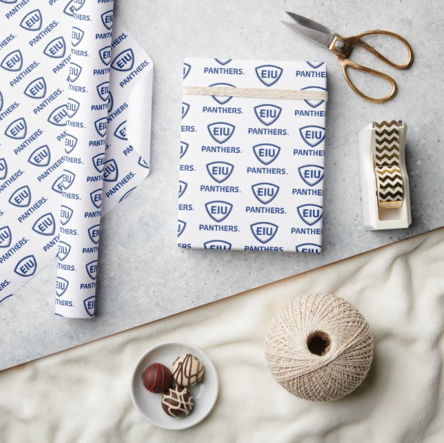 Eastern Illinois Panthers Shield & Wordmark Logo Wrapping Paper (Crafts)