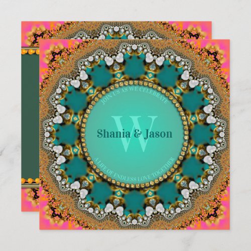 Eastern Jewel Tribal Fusion Teal Gold  Hot Pink Invitation