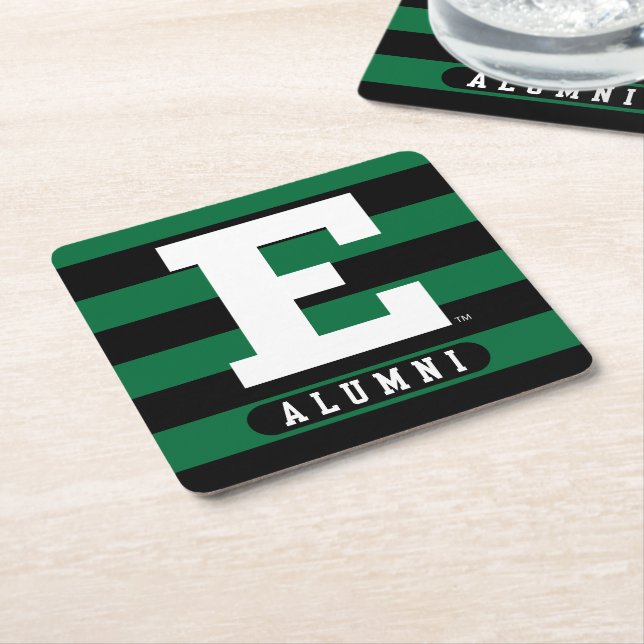 Eastern Michigan Alumni Stripes Square Paper Coaster (Angled)
