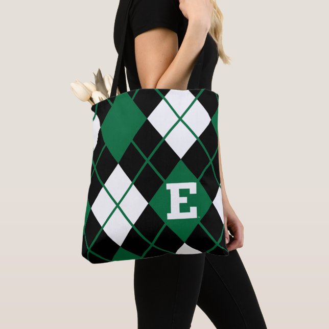 Eastern Michigan Argyle Pattern Tote Bag (Close Up)